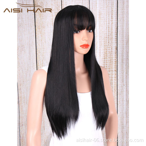 Aisi Hair Long Straight Wig With Bangs For Women Synthetic Black Wigs High Temperature Fiber Long Hair Wigs